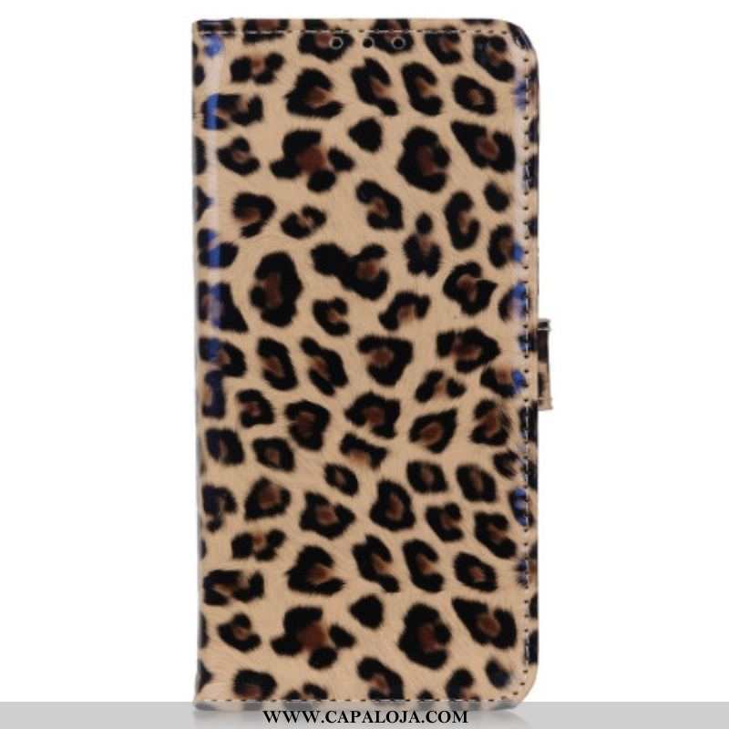 Capa Flip Para Xiaomi Redmi Note 12 4G Efeito Pele De Leopardo