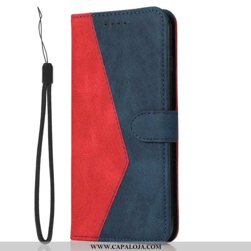 Capa Flip Para Xiaomi Redmi Note 12 5G De Cordão Correia De Dois Tons