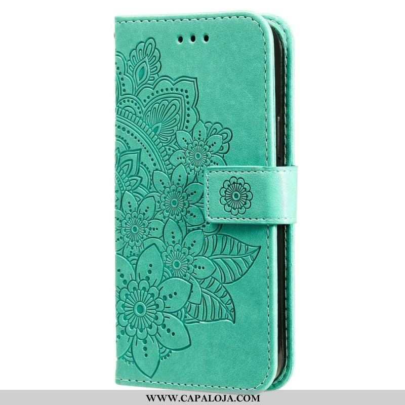 Capa Flip Para Xiaomi Redmi Note 12 5G De Cordão Mandala De Flor De Alça