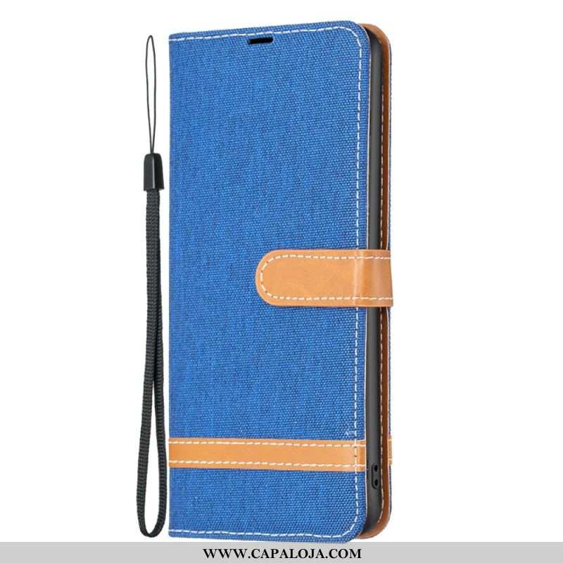 Capa Flip Para Xiaomi Redmi Note 12 Pro De Cordão Correia Efeito Tecido E Couro