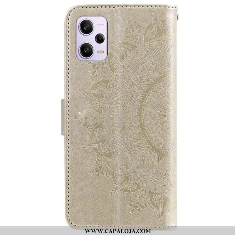 Capa Flip Para Xiaomi Redmi Note 12 Pro Mandala Sol Com Cordão