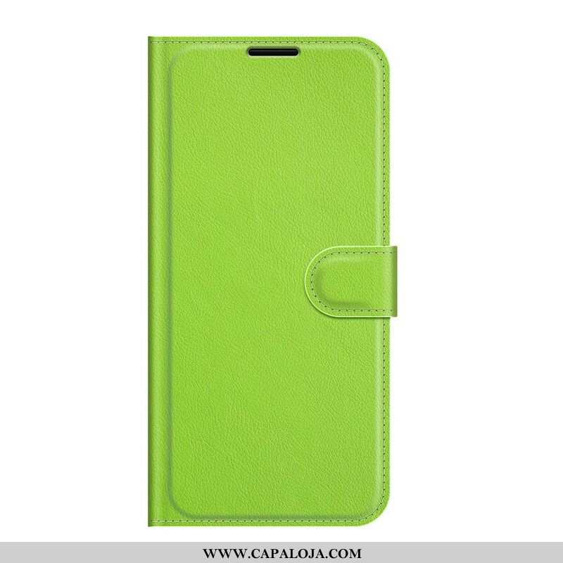 Capa Flip Para iPhone 13 Mini Clássico Efeito Couro Lichia