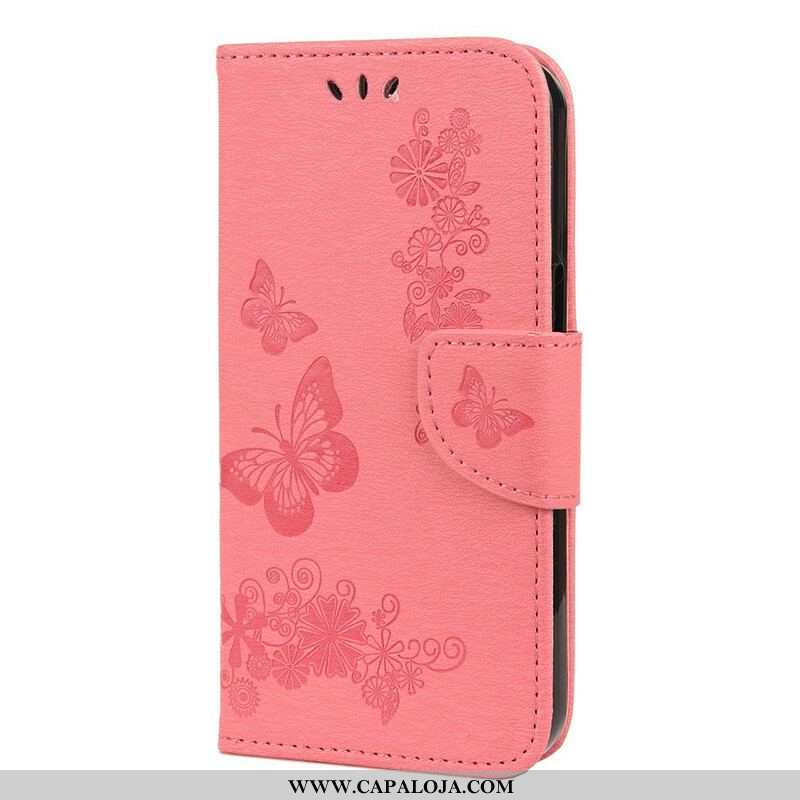 Capa Flip Para iPhone 13 Mini De Cordão Borboletas Esplêndidas