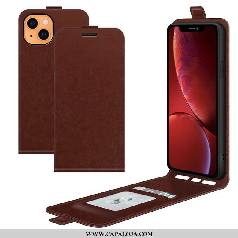 Capa Flip Para iPhone 13 Mini De Couro Efeito De Couro Com Aba Vertical