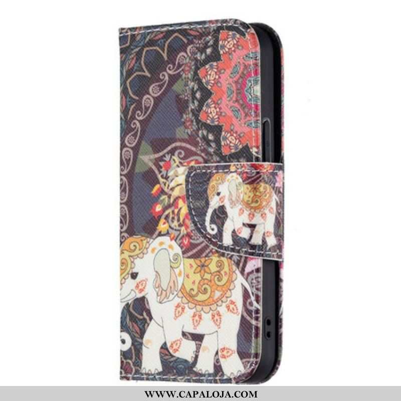 Capa Flip Para iPhone 13 Mini Elefante Indiano