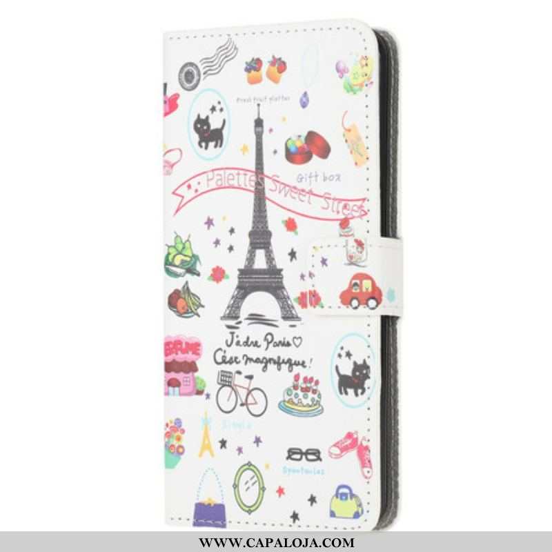 Capa Flip Para iPhone 13 Mini Eu Amo Paris