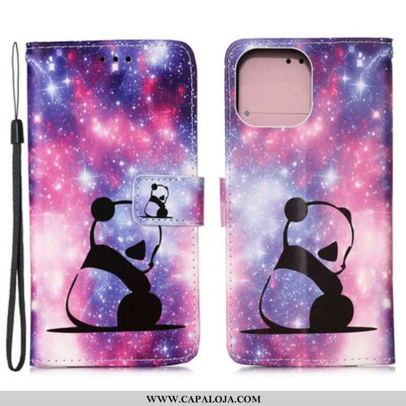 Capa Flip Para iPhone 13 Mini Galáxia Panda