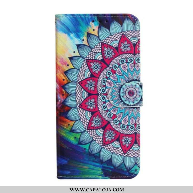 Capa Flip Para iPhone 13 Mini Mandala Ultra Colorida