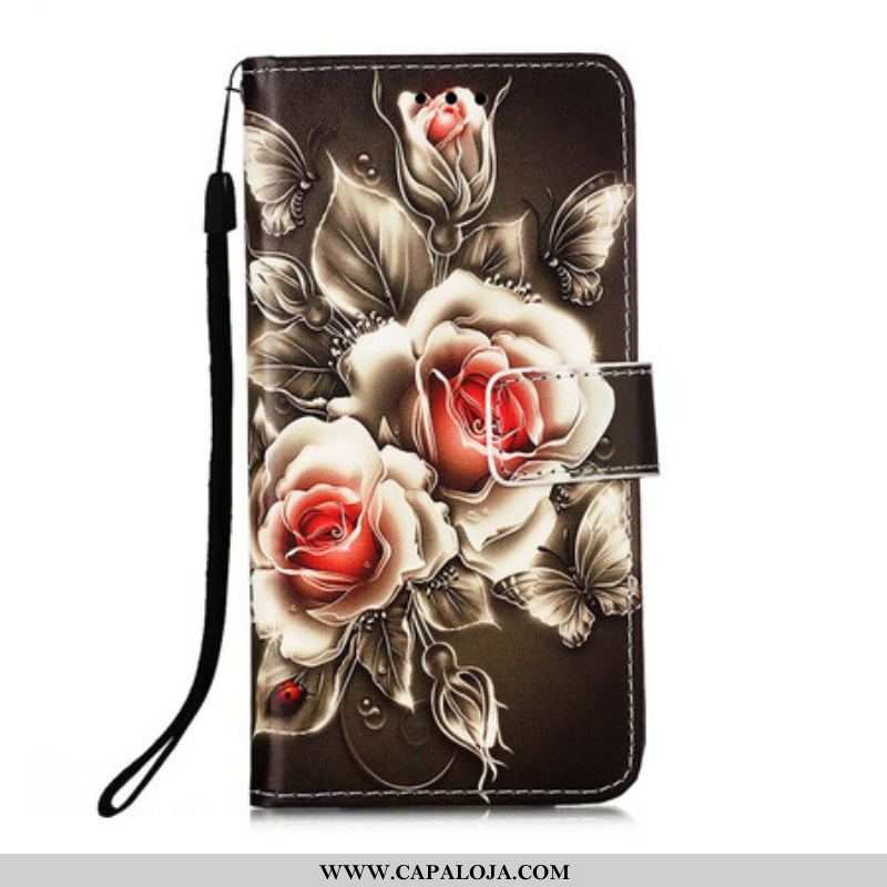 Capa Flip Para iPhone 13 Mini Rosas Douradas