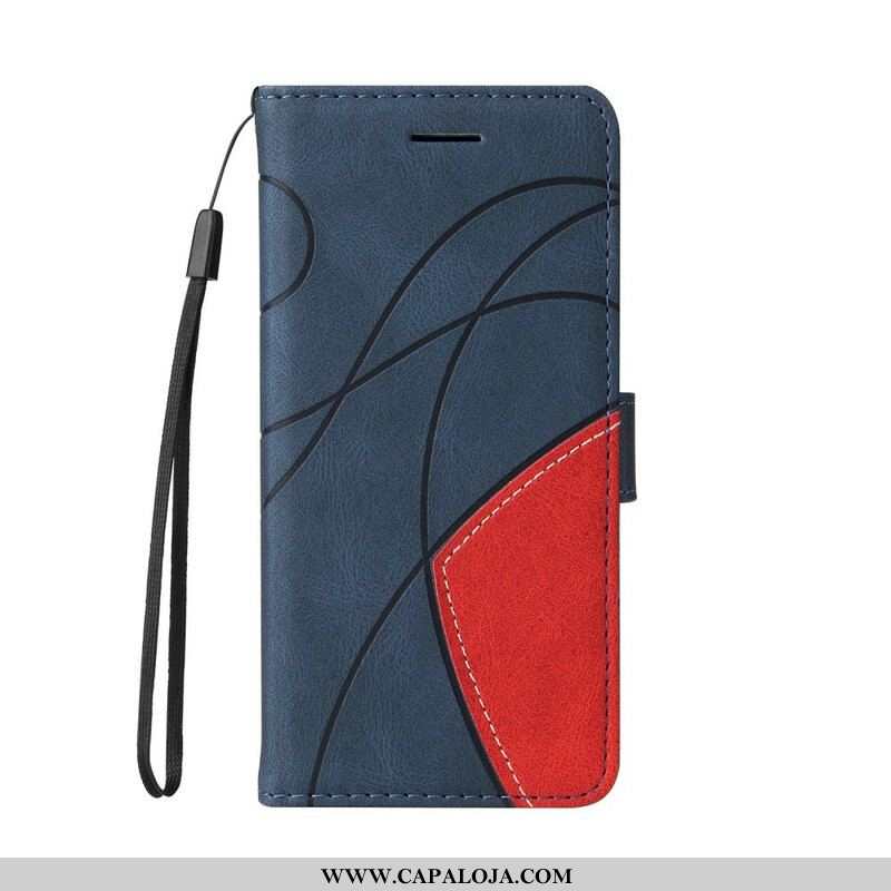 Capa Flip Para iPhone 13 Pro Couro Sintético De Assinatura De Dois Tons