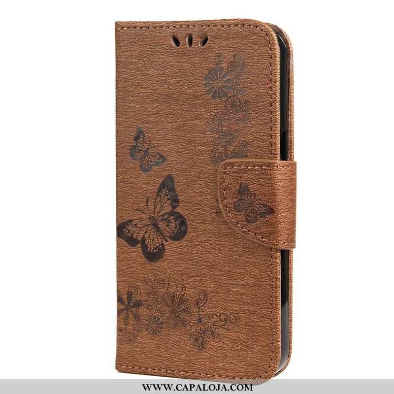 Capa Flip Para iPhone 13 Pro De Cordão Borboletas Esplêndidas