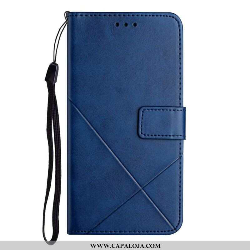 Capa Flip Para iPhone 13 Pro De Cordão Estilo De Couro Geométrico Com Tiras