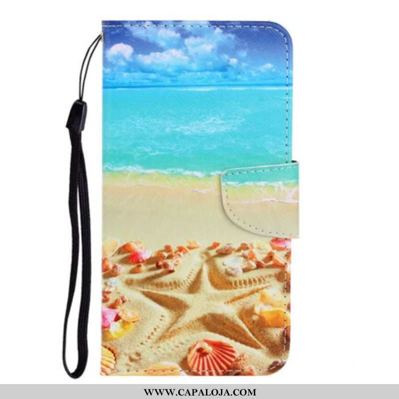 Capa Flip Para iPhone 13 Pro De Cordão Praia Da Corda