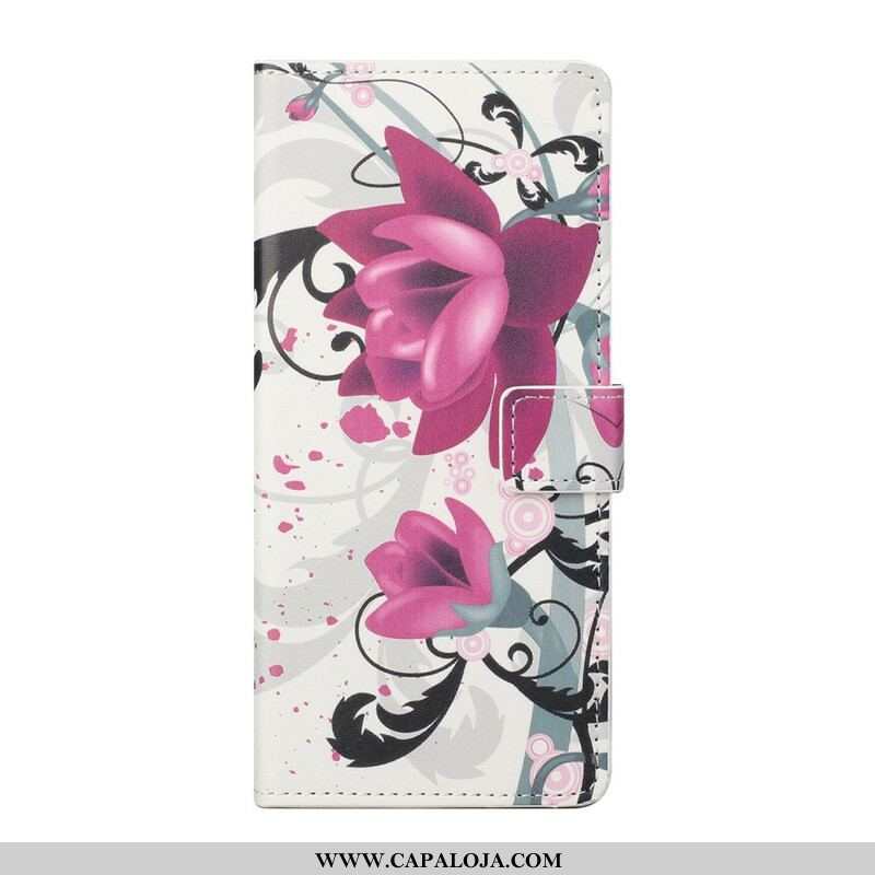 Capa Flip Para iPhone 13 Pro Flores Tropicais