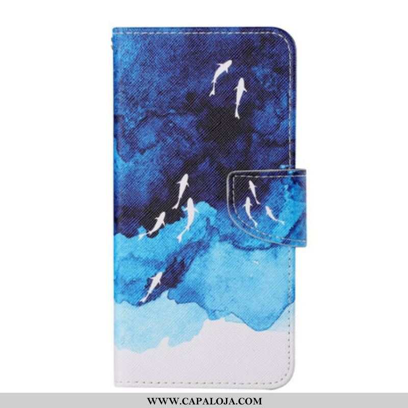 Capa Flip Para iPhone 13 Pro Mar Com Tanga