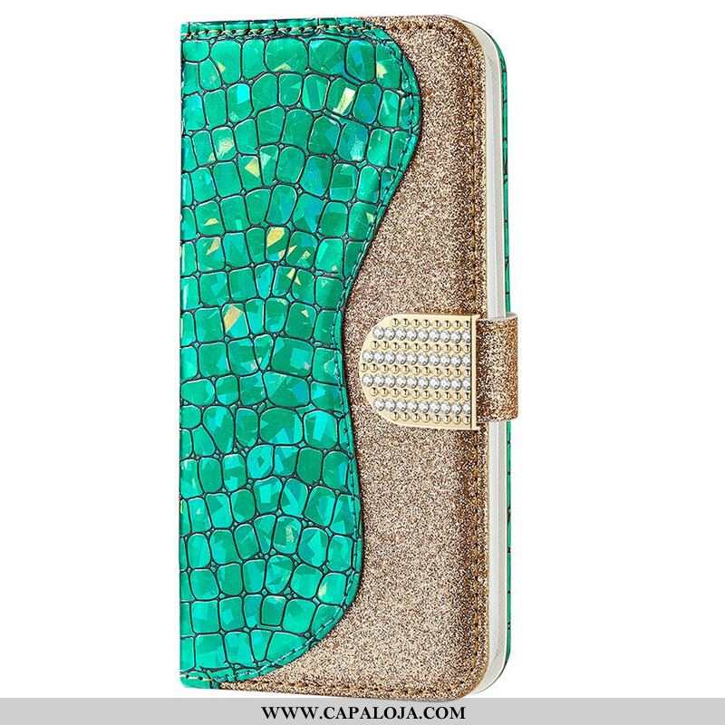 Capa Flip Para iPhone 13 Pro Max Diamantes De Crocodilo