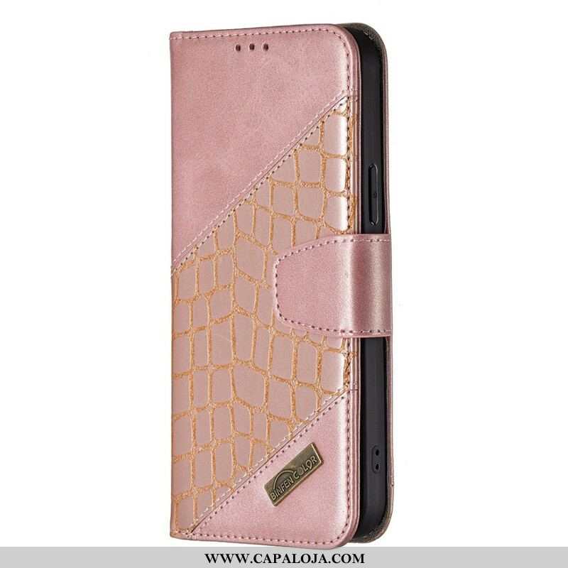 Capa Flip Para iPhone 13 Pro Max Efeito Clássico De Pele De Crocodilo