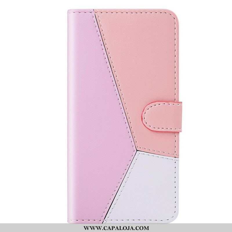 Capa Flip Para iPhone 13 Pro Max Efeito Couro Tricolor