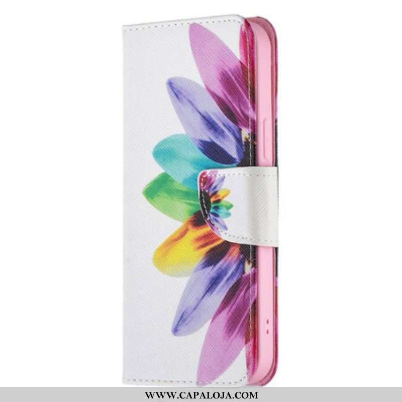 Capa Flip Para iPhone 13 Pro Max Flor Aquarela