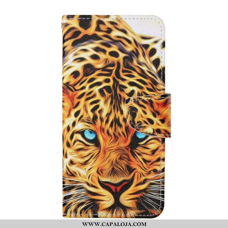 Capa Flip Para iPhone 13 Pro Tigre Com Cordão