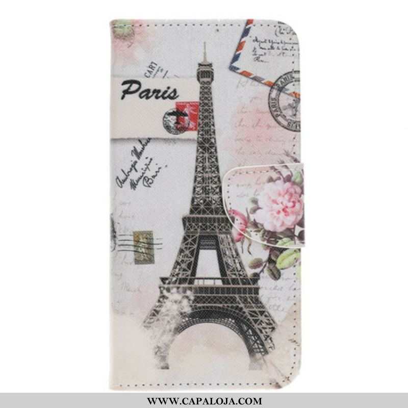 Capa Flip Para iPhone 13 Pro Torre Eiffel Retrô