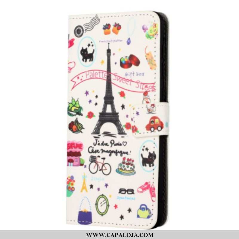 Capa Flip Para iPhone 14 Eu Amo Paris