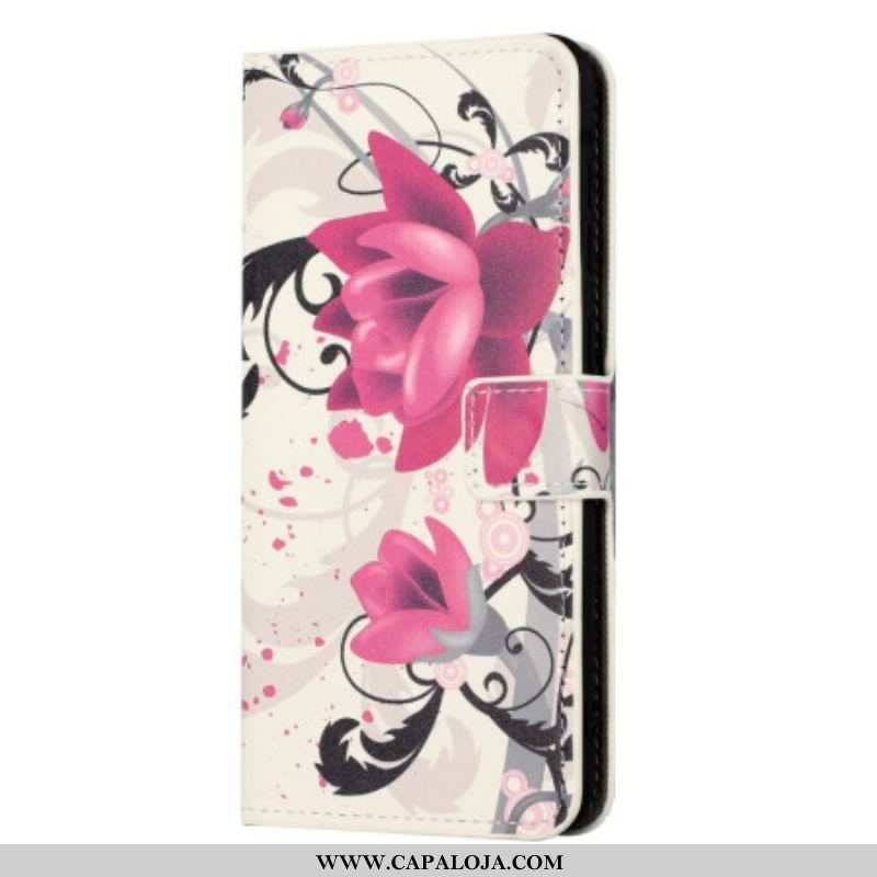 Capa Flip Para iPhone 14 Flores Tropicais