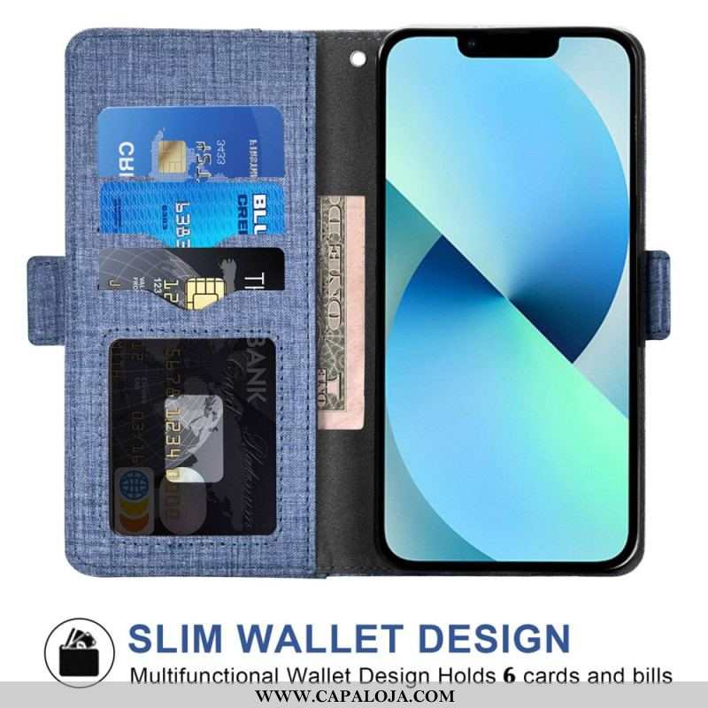 Capa Flip Para iPhone 14 Jeans Com Porta-cartão Giratório