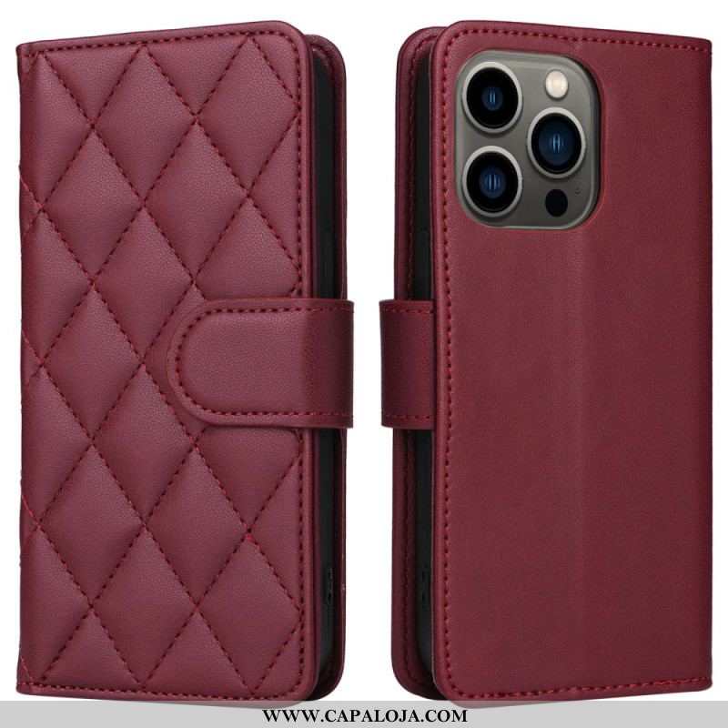 Capa Flip Para iPhone 14 Plus Clássico Acolchoado