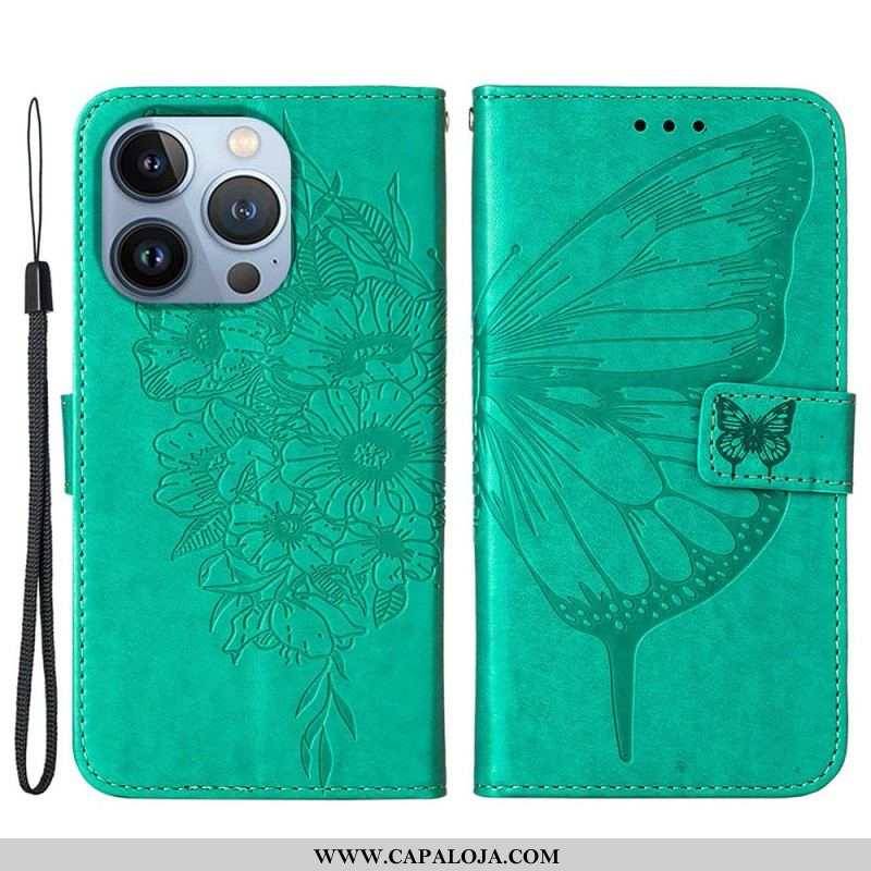 Capa Flip Para iPhone 14 Plus Desenho De Borboleta