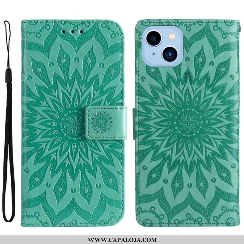 Capa Flip Para iPhone 14 Plus Flor Do Sol