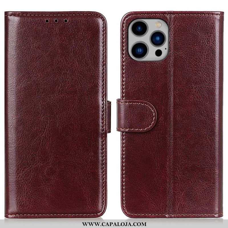 Capa Flip Para iPhone 14 Plus Refinamento De Couro Sintético