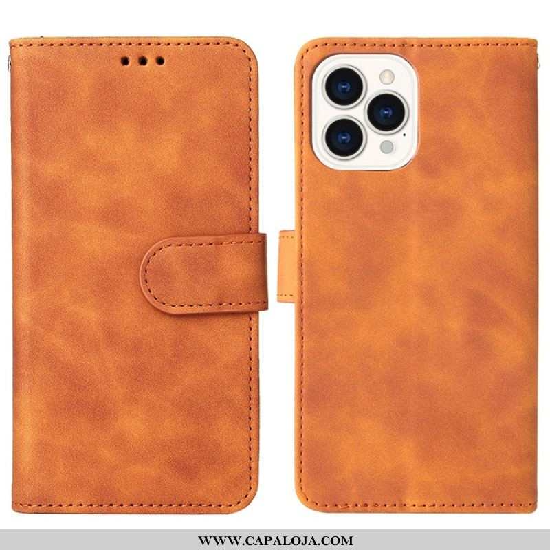 Capa Flip Para iPhone 14 Plus Toque De Pele