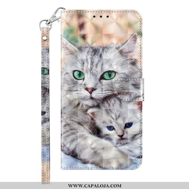 Capa Flip Para iPhone 14 Pro De Cordão Apenas Gatos Tangas