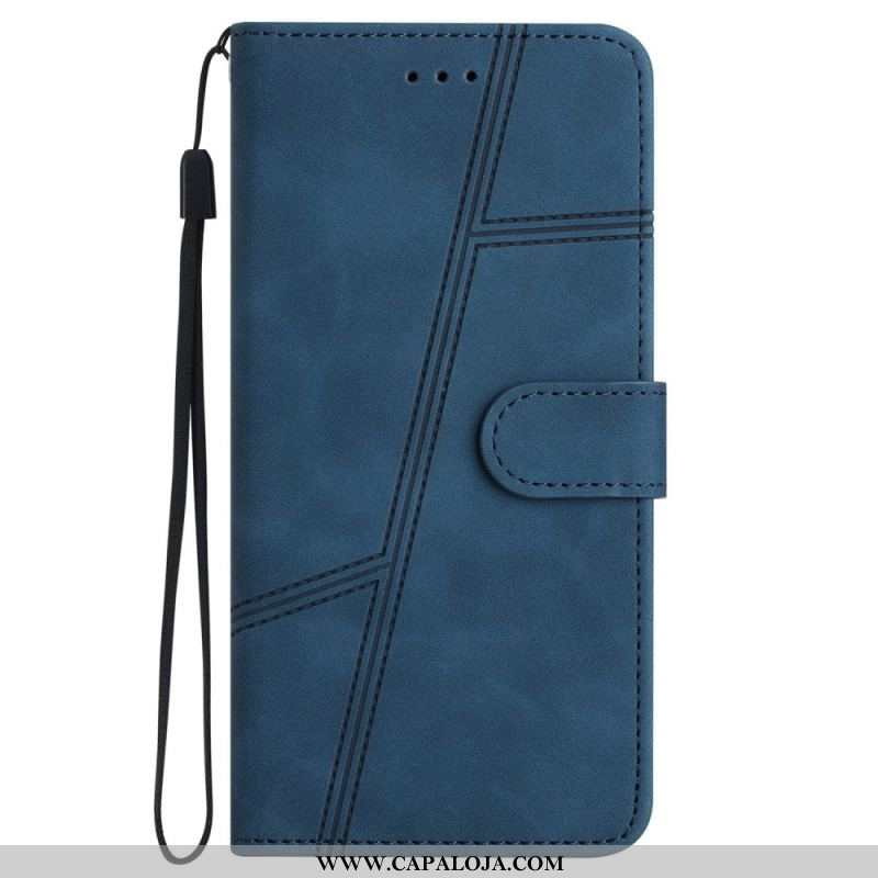 Capa Flip Para iPhone 14 Pro De Cordão Estilo De Couro Strappy Elegance