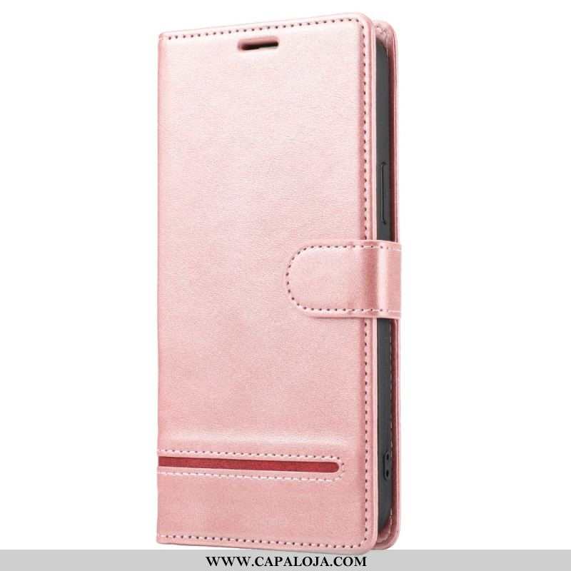 Capa Flip Para iPhone 14 Pro Linha Efeito Couro