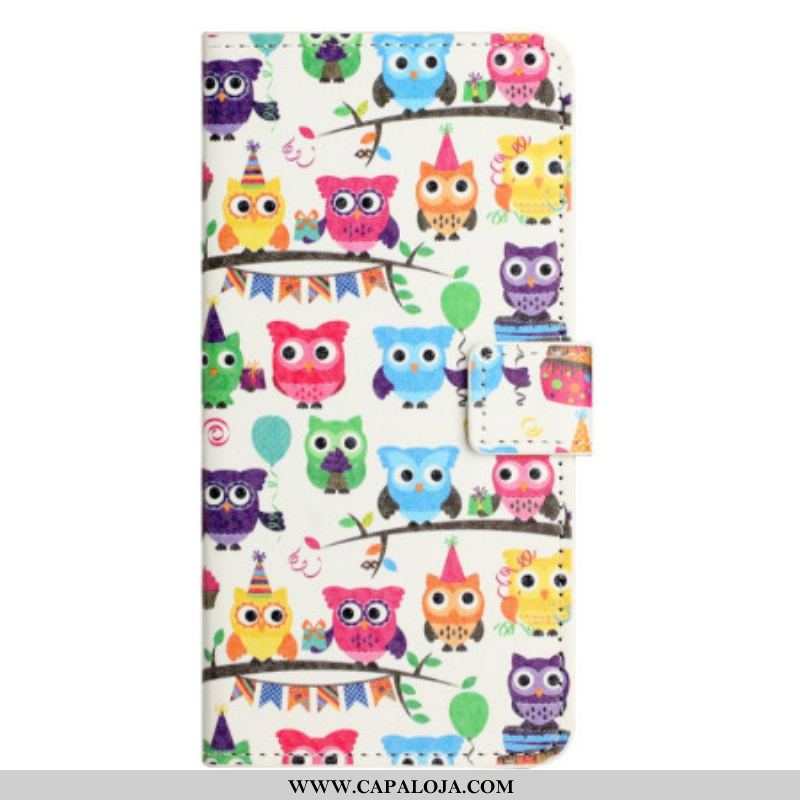 Capa Flip Para iPhone 15 Bando De Corujas