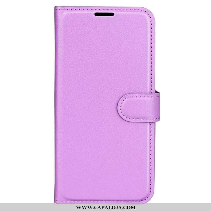 Capa Flip Para iPhone 15 Couro Sintético Clássico De Lichia