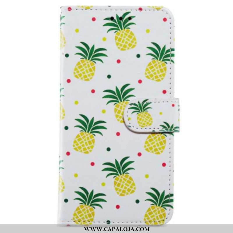 Capa Flip Para iPhone 15 De Cordão Abacaxi Com Alça