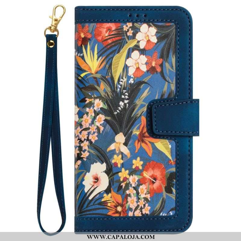 Capa Flip Para iPhone 15 Flores Luxuosas