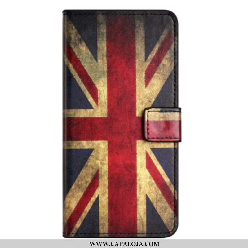 Capa Flip Para iPhone 15 Plus Bandeira Inglesa Vintage