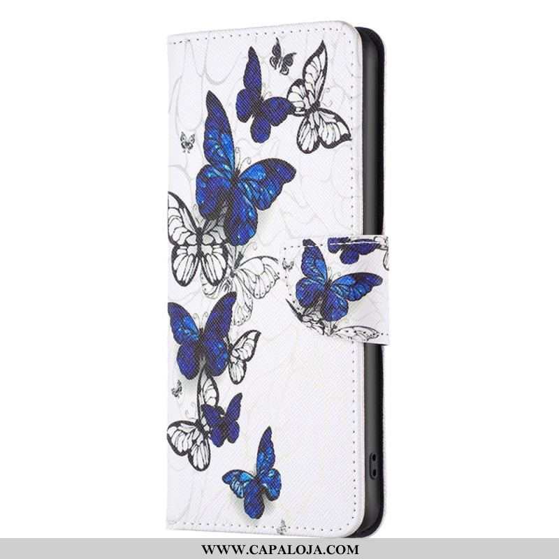 Capa Flip Para iPhone 15 Plus Borboletas Coloridas