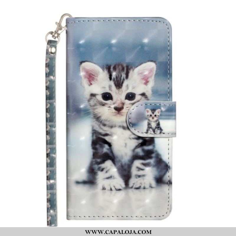 Capa Flip Para iPhone 15 Plus De Cordão Gatinho 3d Com Alça