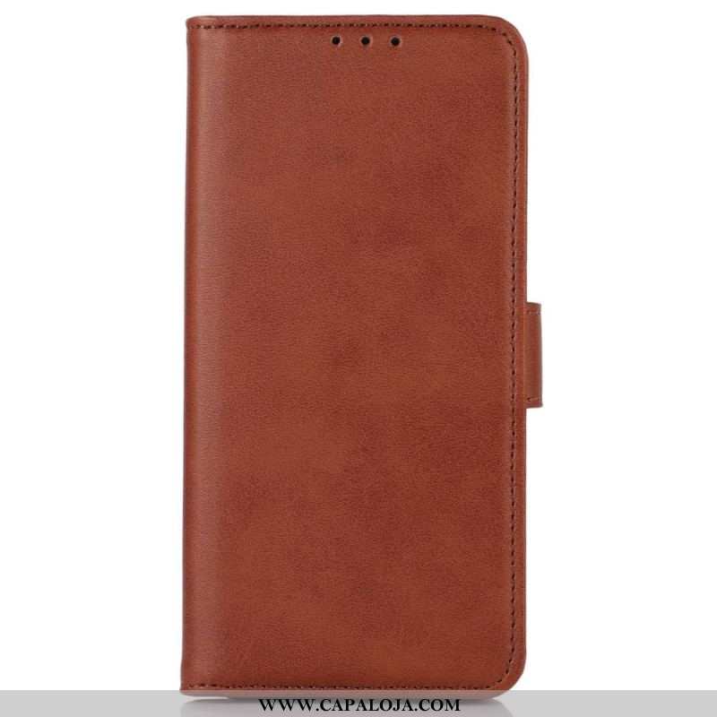 Capa Flip Para iPhone 15 Plus Efeito Couro