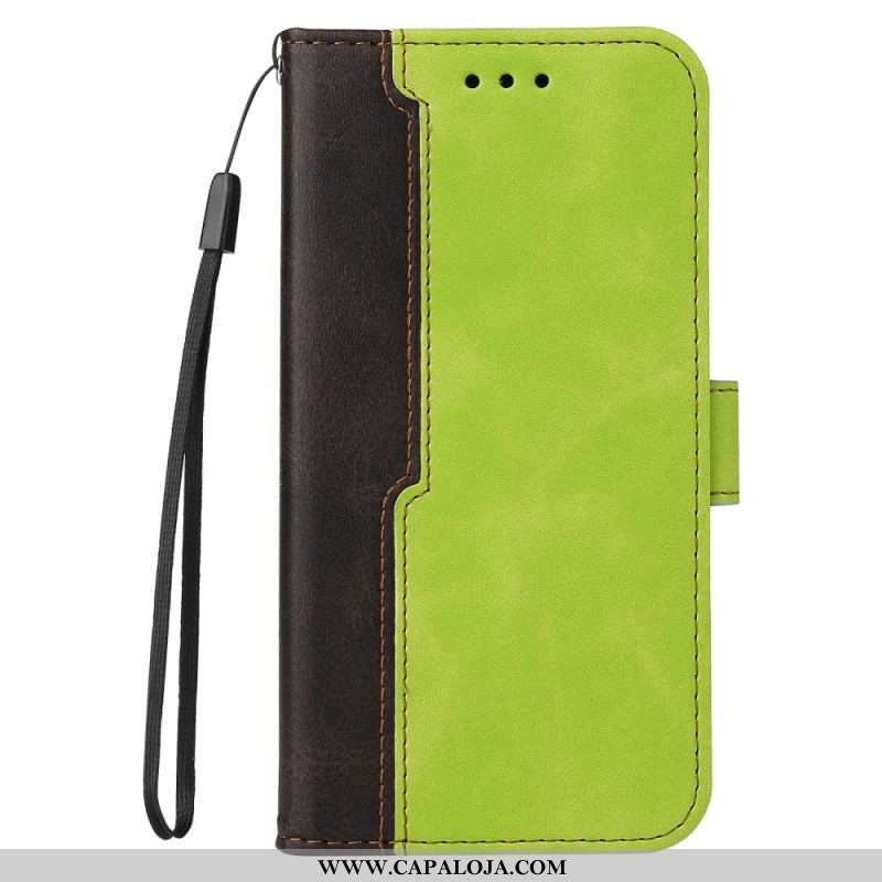 Capa Flip Para iPhone 15 Plus Elegante Em Dois Tons