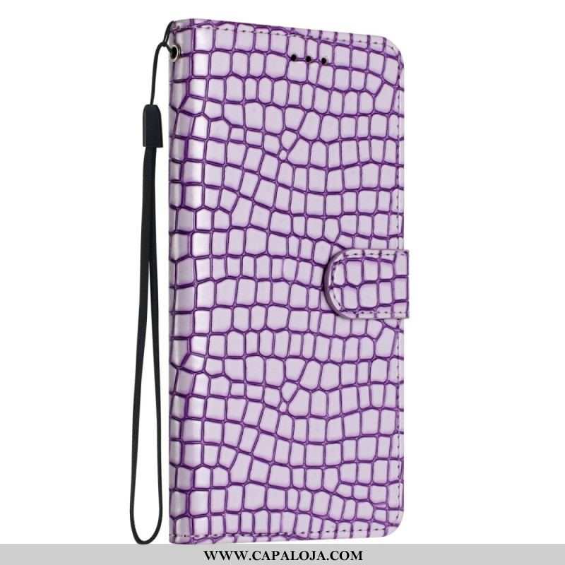 Capa Flip Para iPhone 15 Plus Estilo Crocodilo Com Alça