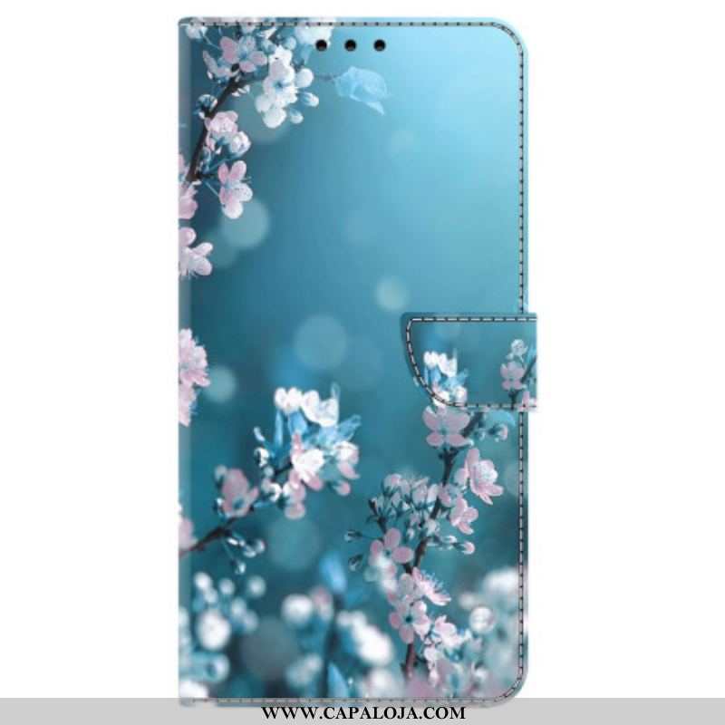 Capa Flip Para iPhone 15 Pro Flores De Ameixa