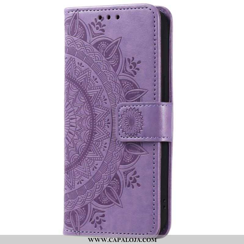 Capa Folio Para Huawei Mate 50 Pro Mandala Sol Com Cordão