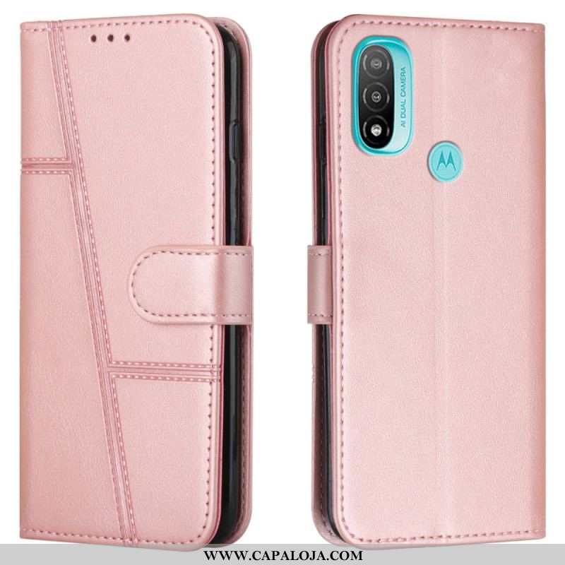 Capa Folio Para Moto E40 / E30 / E20 De Cordão Strappy Geo Leather Effect