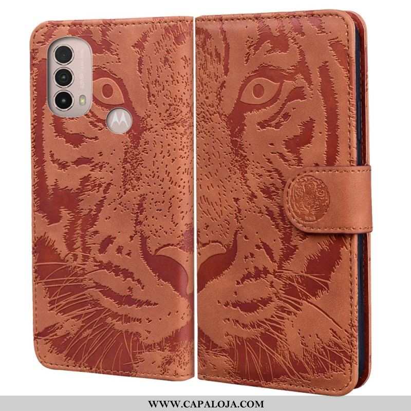 Capa Folio Para Moto E40 / E30 / E20 Estampa Cara De Tigre